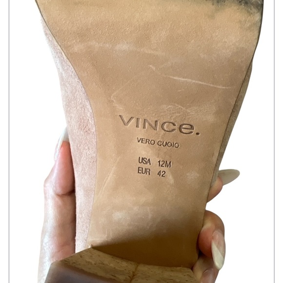 Vince Wyatt Platform Chunky Suede Cork Sandals in Oatmeal - Picture 5 of 7